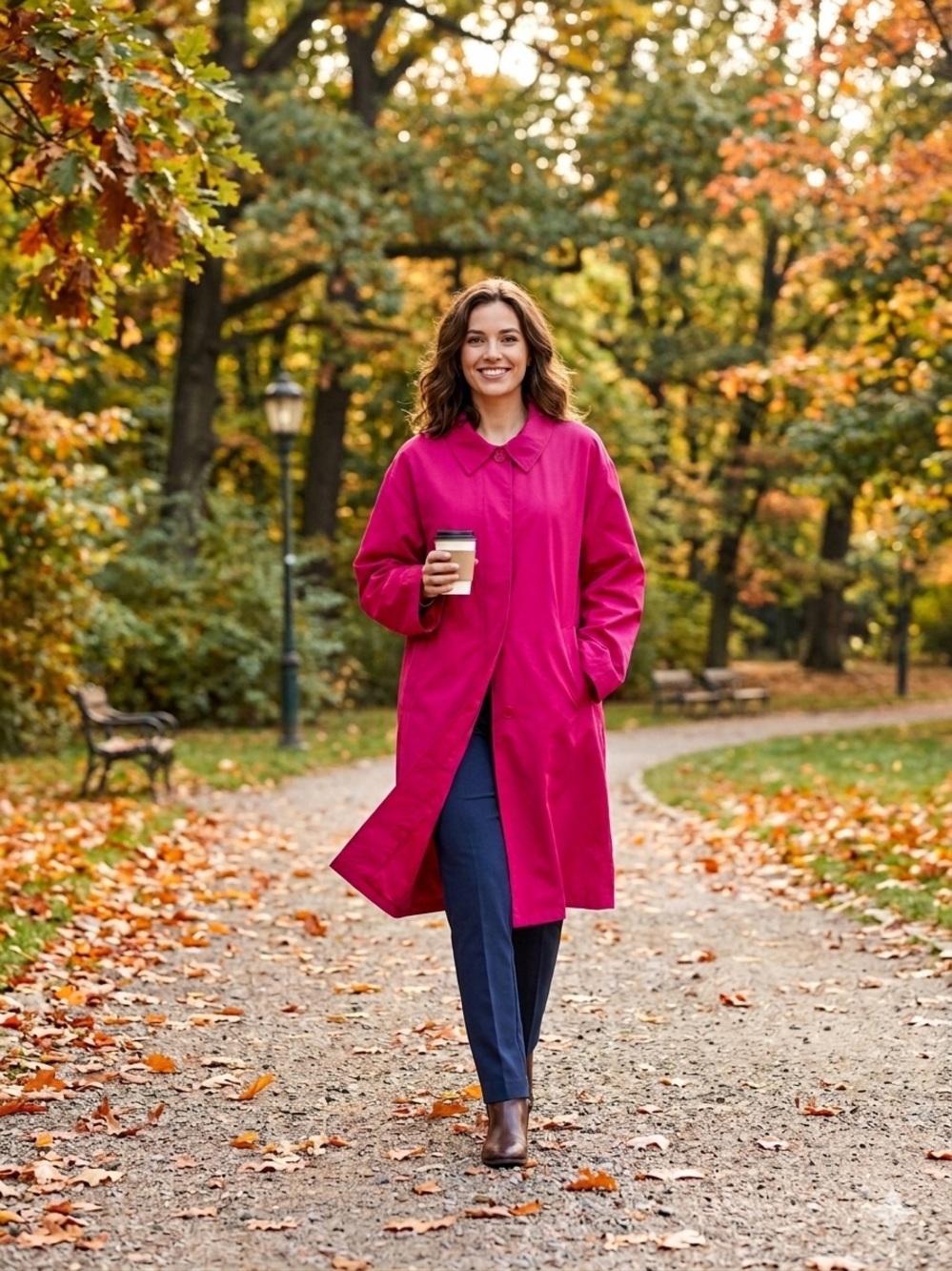 A New Day Women's Long Trench Coat -
Vibrant Magenta Pink size XL - Picture 3 of 6